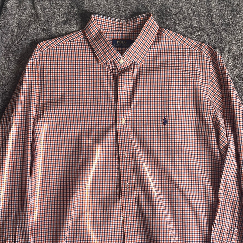 Polo by Ralph Lauren Orange and Blue Casual Button Down Shirt